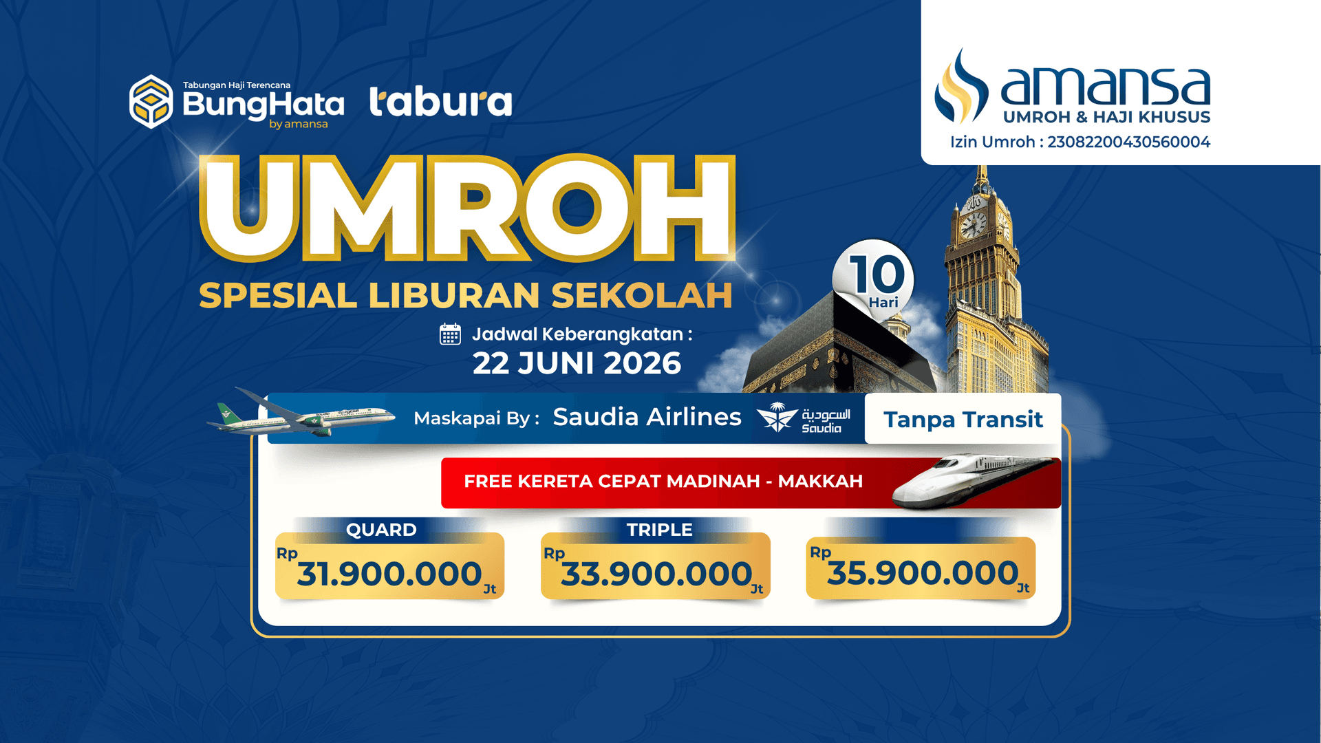 Paket Umroh 13 Hari Plus Thaif